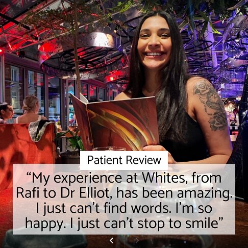 photo of patient smiling alongside her testimonial in London
