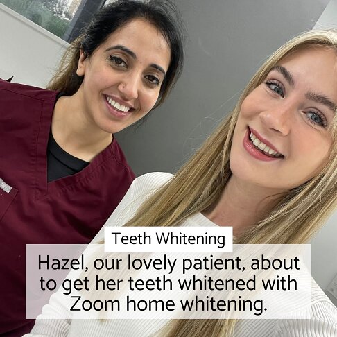 In-clinic Zoom laser light teeth whitening London - whitening patient having a consultation with Dr Kiren at our clinic in London