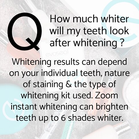 In-clinic Zoom laser light teeth whitening frequently asked questions - How much whiter will my teeth look after whitening