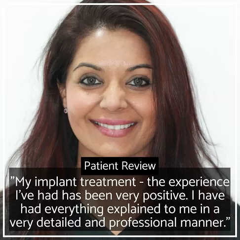 Satisfied patient sharing positive experience with implant treatment at Emergency Dentist Marble Arch W2 clinic