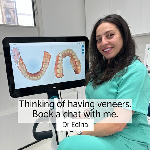 Book a consultation with Dr Edina for veneers on two front teeth in London