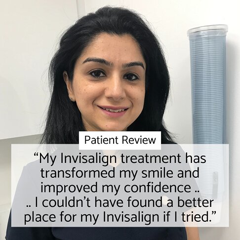 Dr Deepa receiving a patient testimonial for using Invisalign to close teeth gaps