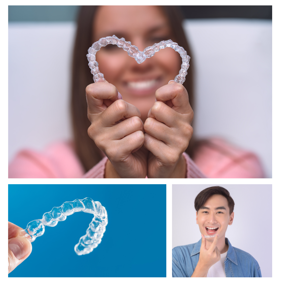 montage of photos depicting invisalign teen teenagers and aligners