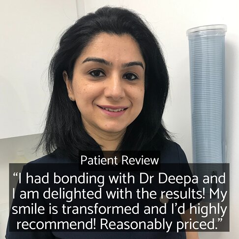 Teeth Gaps Closure with composite bonding testimonial for Dr Deepa in London